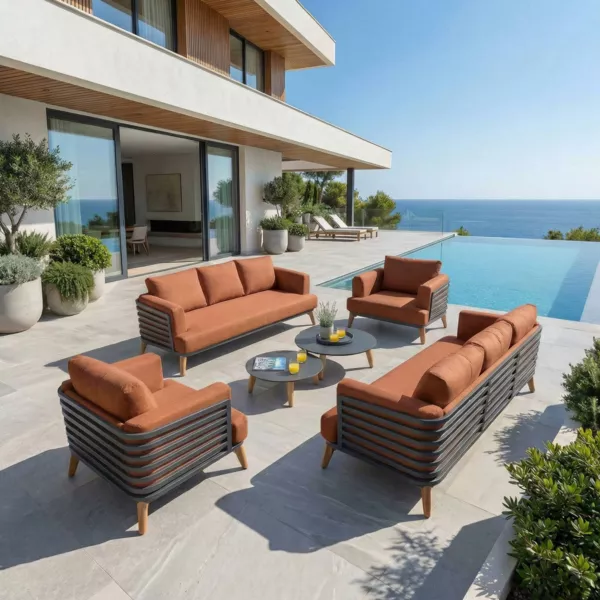 Aluminium Gartenm�belset 8 Personen 6-teilig Monte Carlo Anthrazitgrau und Terrakotta