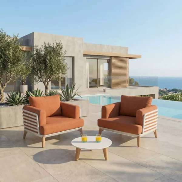Salon de jardin aluminium 2 places 3 pcs Monte Carlo Blanc et terracotta