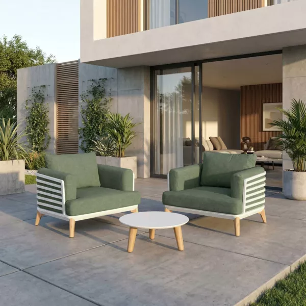 Set da giardino in alluminio 2 posti 3 pezzi Monte Carlo Bianco e verde rosmarino