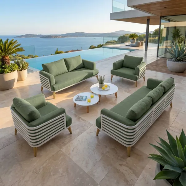 Salon de jardin aluminium 7 places 6 pcs Monte Carlo Blanc et vert romarin