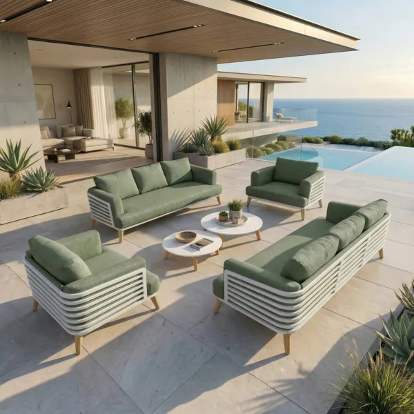 Salon de jardin aluminium 8 places 6 pcs Monte Carlo Blanc et vert romarin