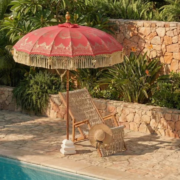 Parasol de jard�n redondo con flecos (D2 m) Jaipur Rojo y dorado