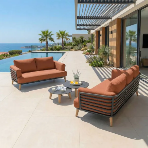 Salon de jardin aluminium 5 places 4 pcs Monte Carlo Gris anthracite et terracotta