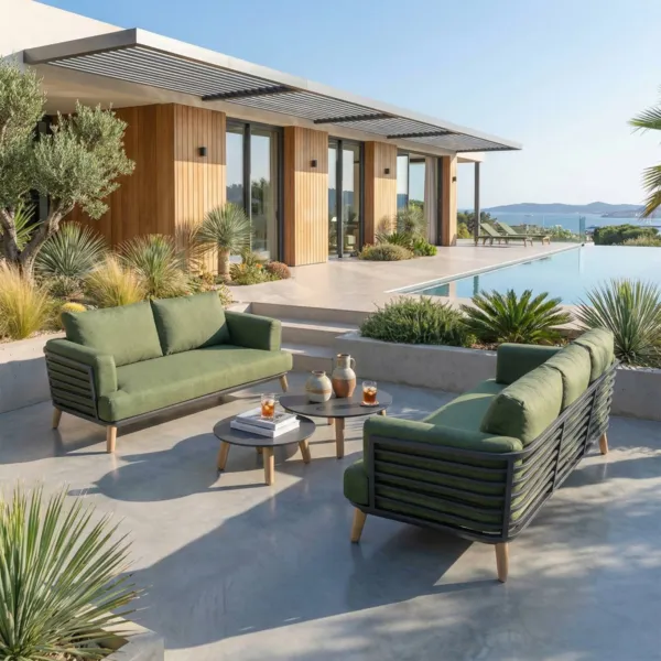 Salon de jardin aluminium 5 places 4 pcs Monte Carlo Gris anthracite et vert romarin