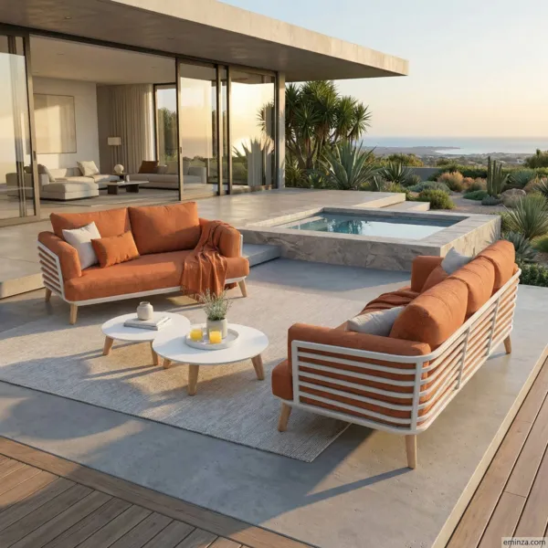 Set da giardino in alluminio 5 posti 4 pezzi Monte Carlo Bianco e terracotta