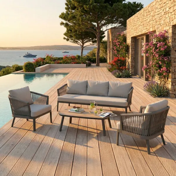 Salotto da giardino in alluminio 5 posti 4 pezzi Amalfi Grigio antracite e grigio chiaro