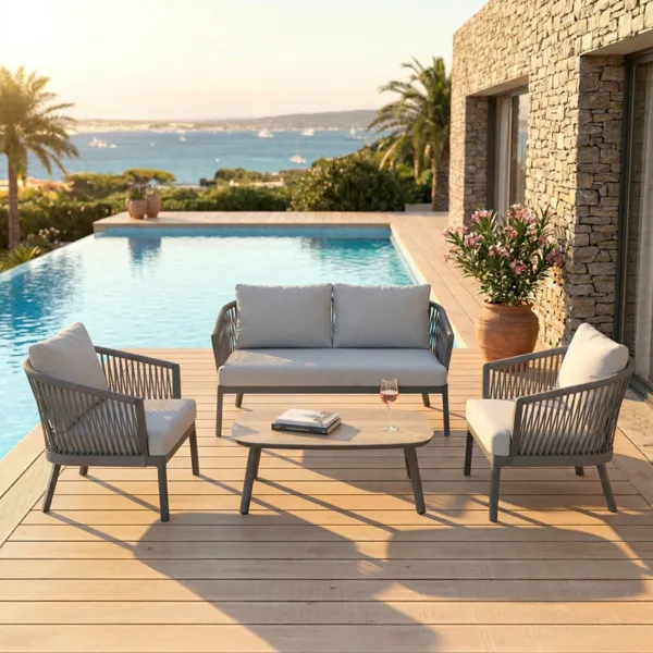 Salotto da giardino in alluminio 4 posti 4 pezzi Amalfi Grigio antracite e grigio chiaro