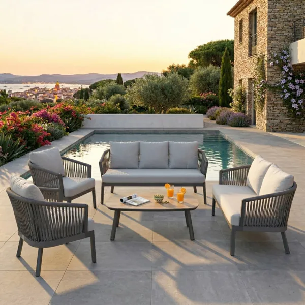 Salotto da giardino in alluminio 7 posti 5 pezzi Amalfi Grigio antracite e grigio chiaro