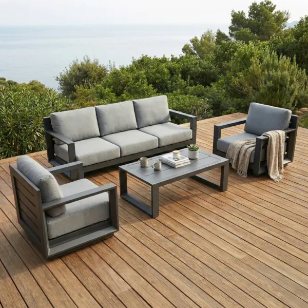 Salotto da giardino alluminio 5 posti 4 pezzi Elba Grigio antracite e grigio chiaro