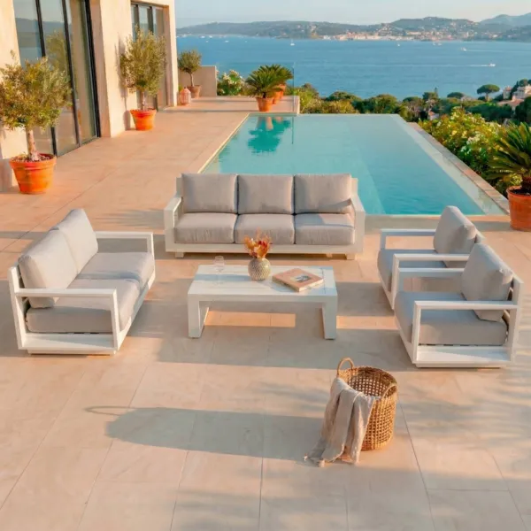 Salon de jardin aluminium 7 places 5 pcs Elba Blanc et gris clair