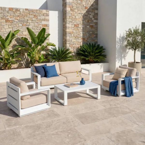 Salon de jardin aluminium 4 places 4 pcs Elba Blanc et taupe