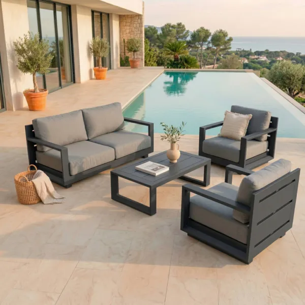 Lounge-Set Aluminium 4 Pl�tze 4 tlg Elba Anthrazitgrau