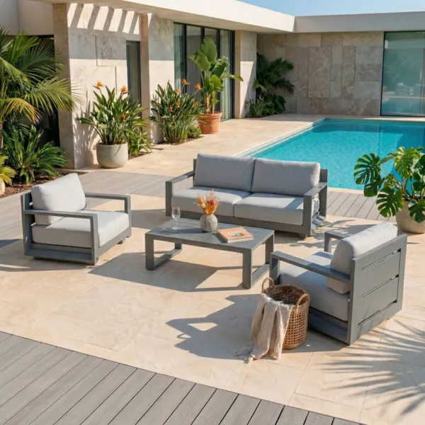 Tuinset van aluminium 4 zitplaatsen 4-delig Elba Antracietgrijs en lichtgrijs