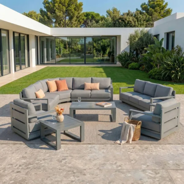 Salotto da giardino angolare alluminio 10 posti Elba Grigio antracite