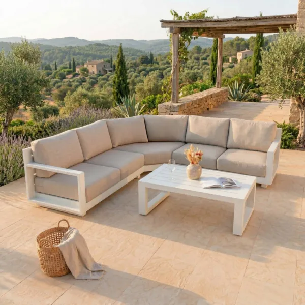 Eck-Sitzgruppe Elba Wei� und Taupe - 5-teilig