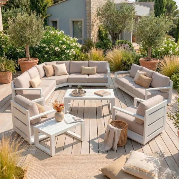 Ecklounge-Set Aluminium 10 Pl�tze Elba Wei� und Taupe