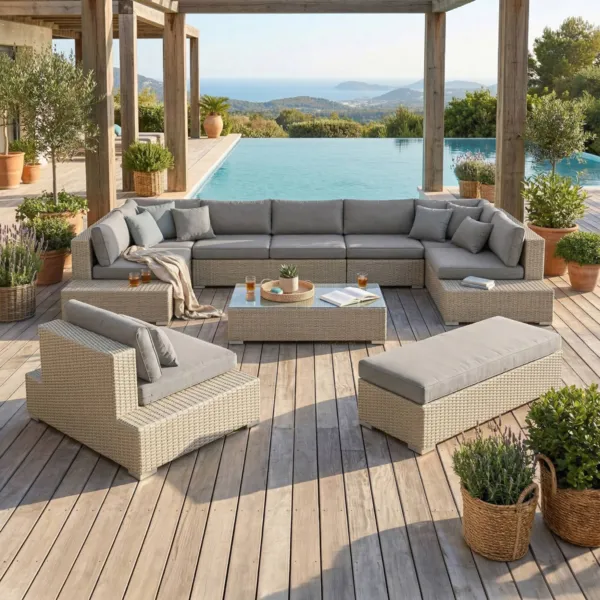 Salon de jardin en r�sine tress�e 9 places 9 pcs Palma Gris et anthracite