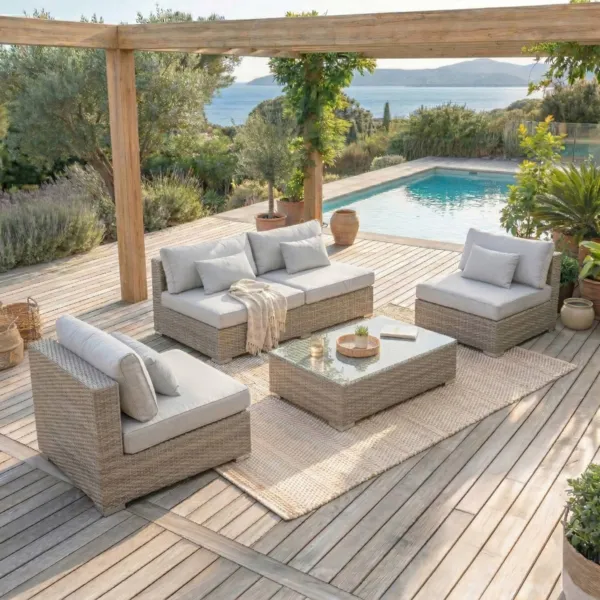 Salon de jardin en r�sine tress�e 4 places 4 pcs Palma Gris