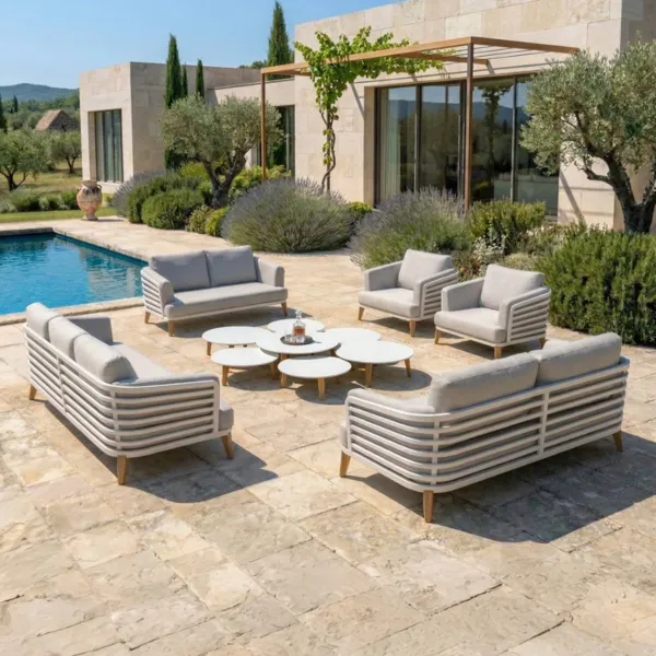 Lounge-Set Aluminium 9 Pl�tze 12tlg Monte Carlo Wei� und Hellgrau