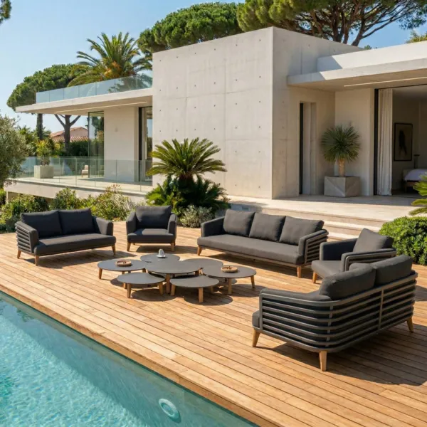 Salon de jardin aluminium 9 places 12 pcs Monte Carlo Gris anthracite