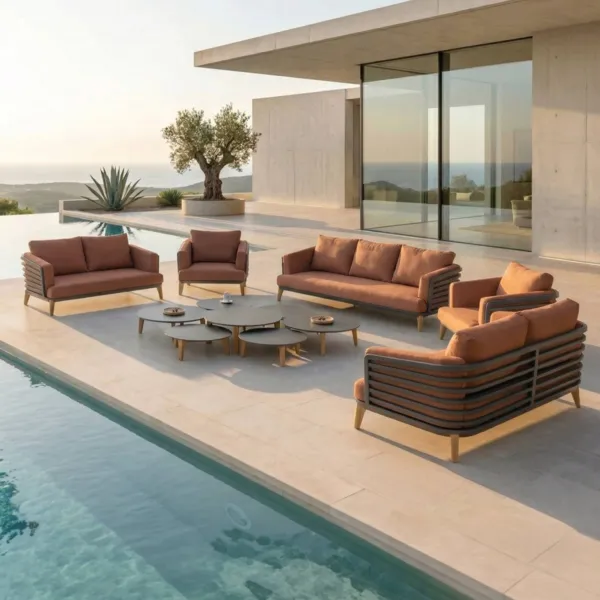Loungeset aluminium 9 plaatsen 12 stuks Monte Carlo Antraciet grijs en terracotta