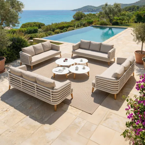 Lounge-Set Aluminium 12 Pl�tze 8tlg Monte Carlo Wei� und Taupe