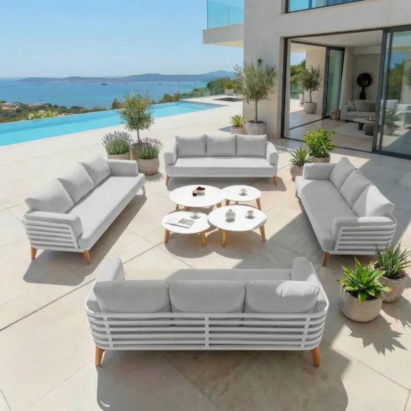 Lounge-Set Aluminium 12 Pl�tze 8tlg Monte Carlo Wei� und Hellgrau