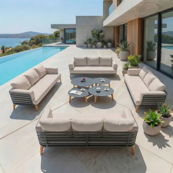 Salon de jardin aluminium 12 places 8 pcs Monte Carlo Gris anthracite et taupe