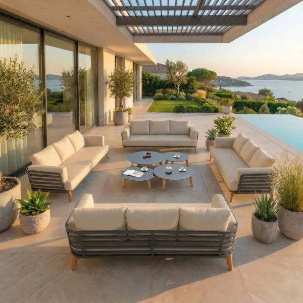 Salotto da giardino alluminio 12 posti 8 pezzi Monte Carlo Grigio chiaro e beige