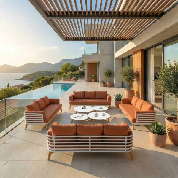 Set da giardino in alluminio 12 posti 8 pezzi Monte Carlo Bianco e terracotta