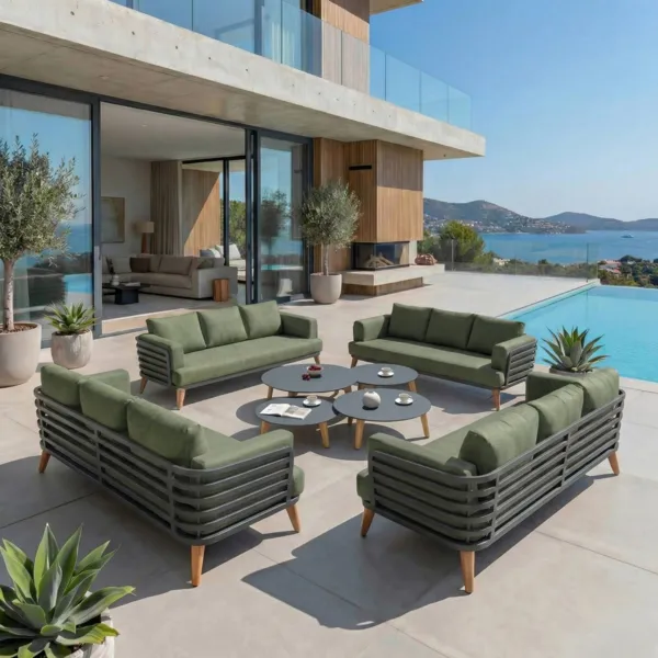Aluminium tuinset 12 plaatsen 8 stuks Monte Carlo Antraciet grijs en Rozemarijn groen