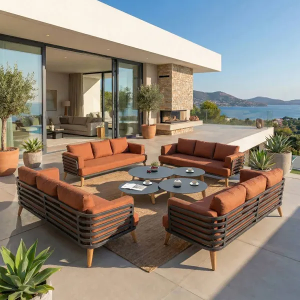 Tuinset aluminium 12 plaatsen 8 stuks Monte Carlo Antraciet grijs en terracotta