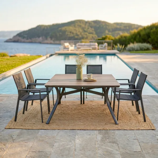 Table de jardin carr�e en aluminium 8 places (136 x 136 cm) Amalfi Gris anthracite et bois