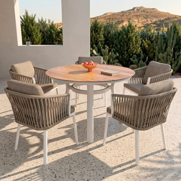 Table de jardin ronde en aluminium 6 places (D120 cm) Amalfi Blanc et bois