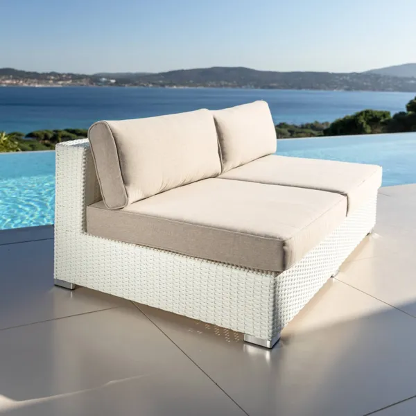 Chauffeuse de jardin en r�sine tress�e 2 places Palma Blanc et taupe