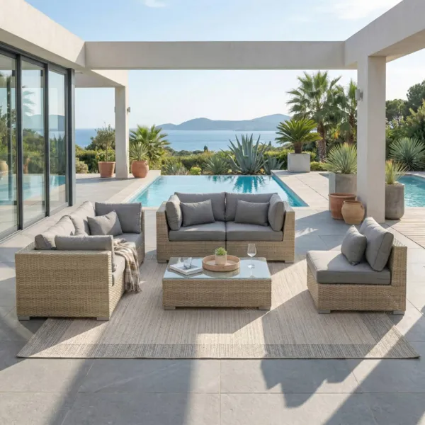 Salon de jardin en r�sine tress�e 5 places 6 pcs Palma Gris et anthracite