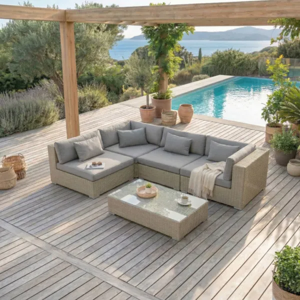 Lounge-Set geflochtenes Polyrattan 4 Pl�tze 5tlg Palma Grau und Anthrazitgrau