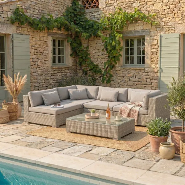 Lounge-Set geflochtenes Polyrattan 4 Pl�tze 5tlg Palma Grau und Taupe
