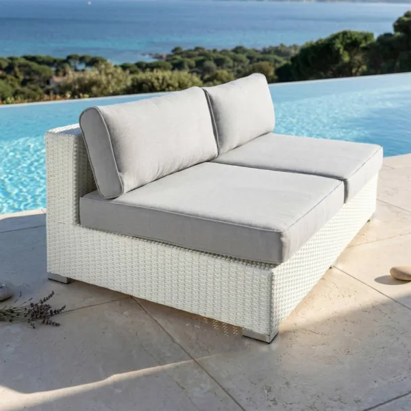 Chauffeuse de jardin en r�sine tress�e 2 places Palma Blanc et gris