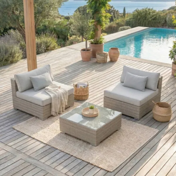 Salon de jardin en r�sine tress�e 2 places 3 pcs Palma Gris