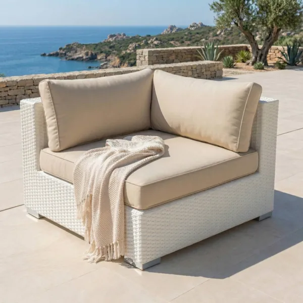 Fauteuil d'angle de jardin en r�sine tress�e Palma Blanc et beige