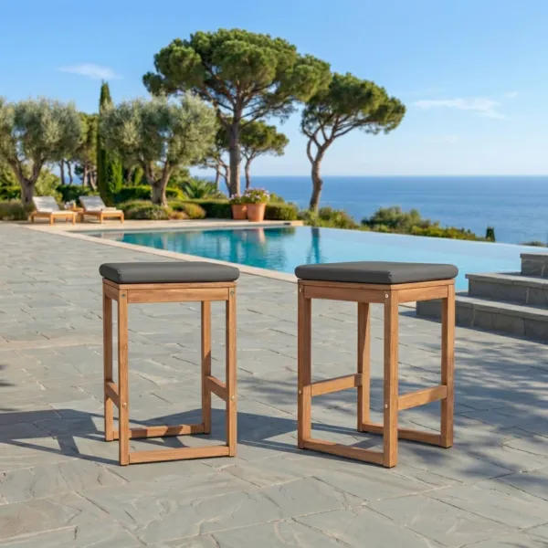  Lot de 2 tabourets hauts de jardin en bois d'acacia Born�o Gris anthracite