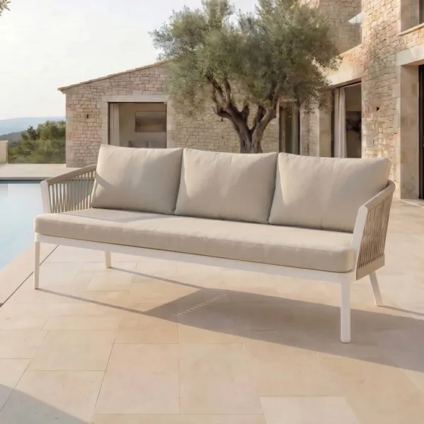 Canap� de jardin en aluminium 3 places Amalfi Blanc et beige