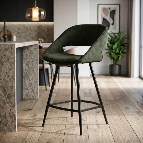 Set di 2 sedie per isola centrale con schienale in velluto a coste (Altezza seduta 68cm) Kosmo Verde scuro