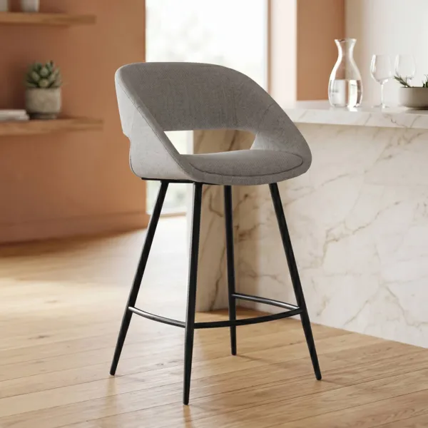Set di 2 sedie per isola centrale con schienale in tessuto (seduta 68cm) Kosmo Ecru