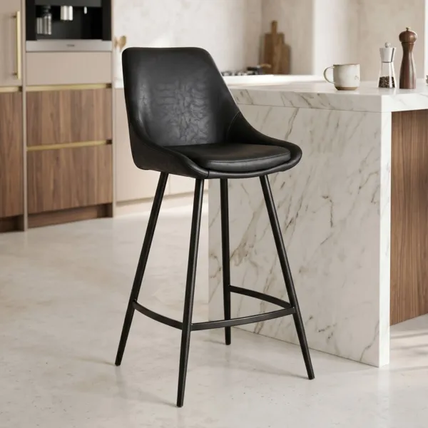 Lot de 2 chaises �lot central avec dossier imitation cuir (Assise 67cm) Juno Noir