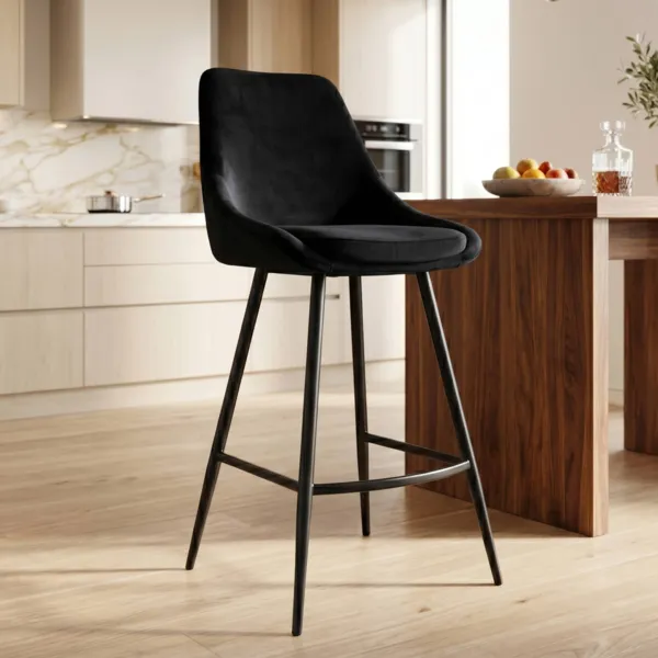 Conjunto de 2 taburetes de isla central con respaldo de terciopelo (Asiento 67cm) Juno Negro