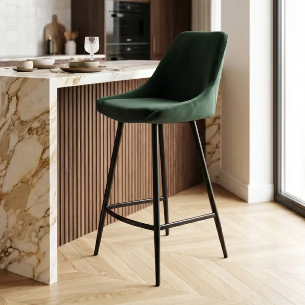 Conjunto de 2 taburetes de isla central con respaldo de terciopelo (Asiento 67cm) Juno Verde oscuro