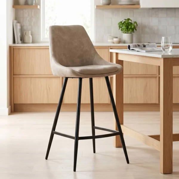 Lot de 2 chaises �lot central avec dossier tissu effet daim (Assise 67cm) Juno Beige
