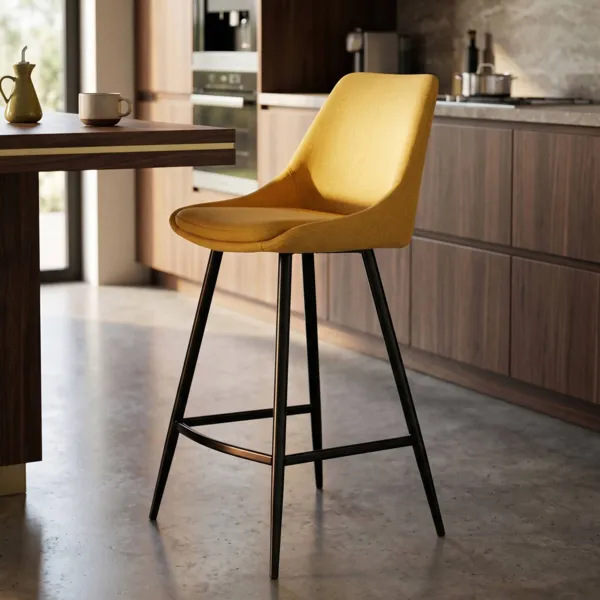 Lot de 2 chaises �lot central avec dossier tissu (Assise 67cm) Juno Jaune moutarde